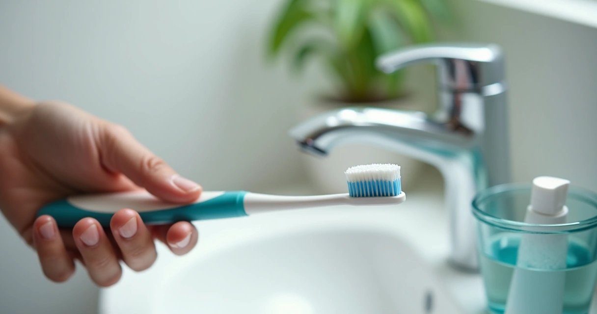 Pessoa escovando dentes com escova de cerdas macias 