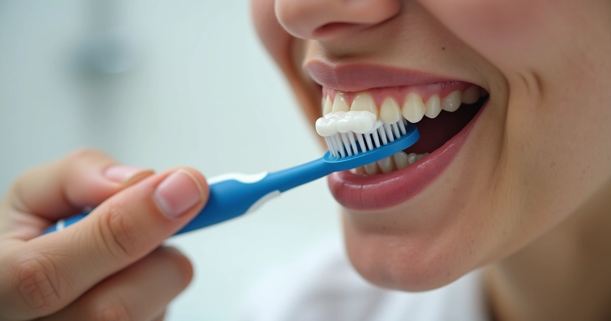 Paciente escovando dente próximo a implante dentário 