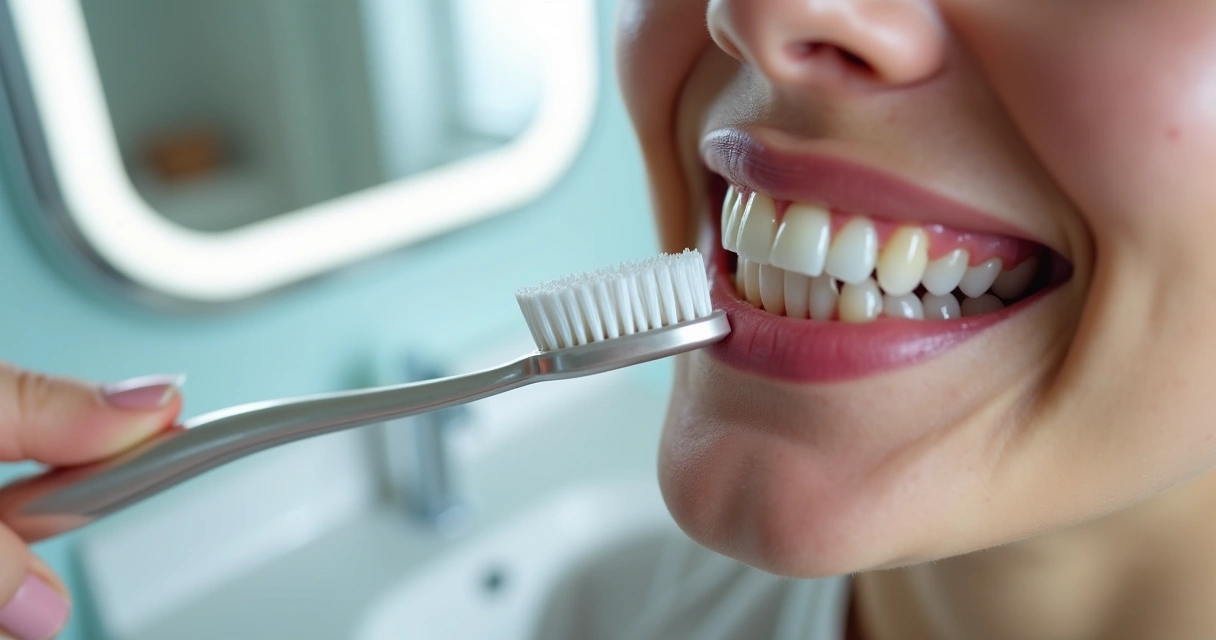 Escova macia limpando dentes com lentes dentais 