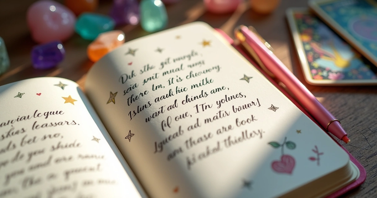 Caderno com frases de afirmações escritas em página decorada 