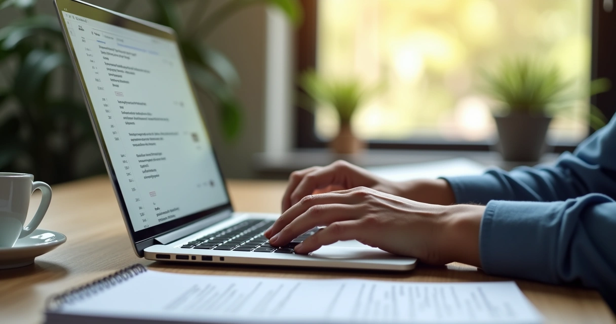 Profissional escrevendo cold email no notebook 