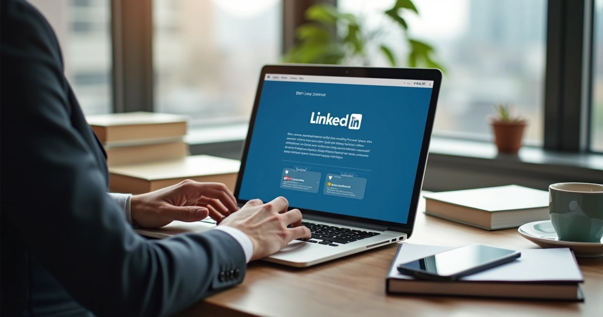 Pessoa revisando post profissional no notebook 