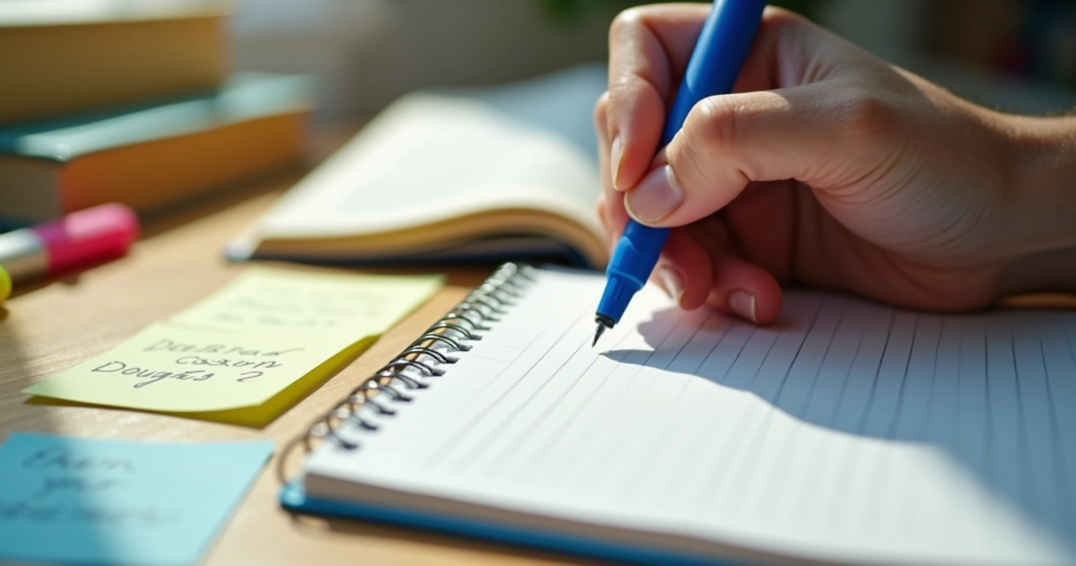 Pessoa escrevendo redação em caderno