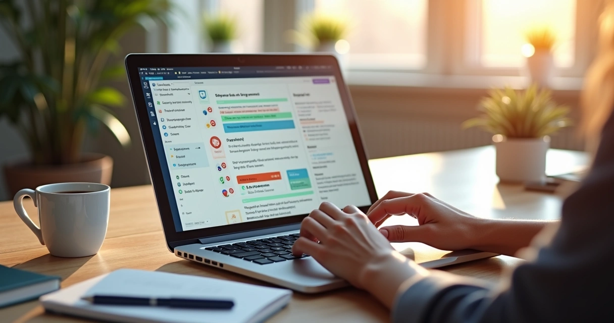 Pessoa criando e-book interativo em notebook