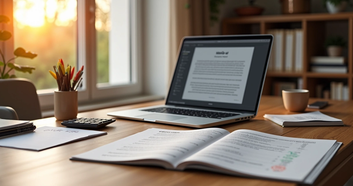 Autor independente analisando planilha de custos ao lado de protótipo de livro diagramado 