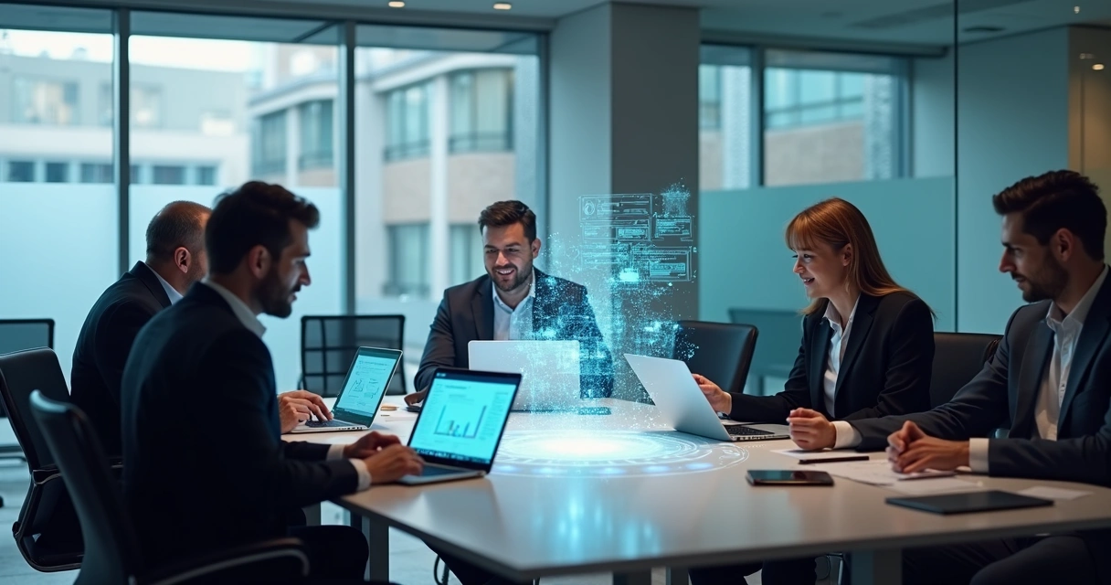 Equipe de escritório de advocacia usando IA no trabalho 