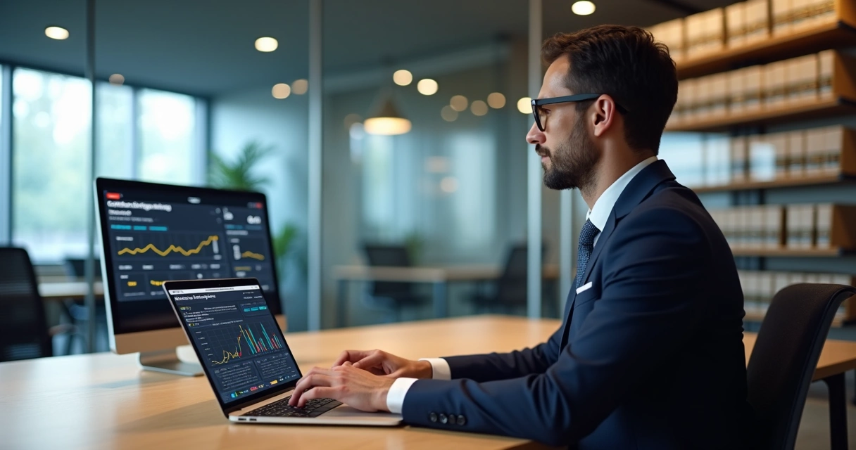 Advogado utilizando tecnologia em escritório digital 