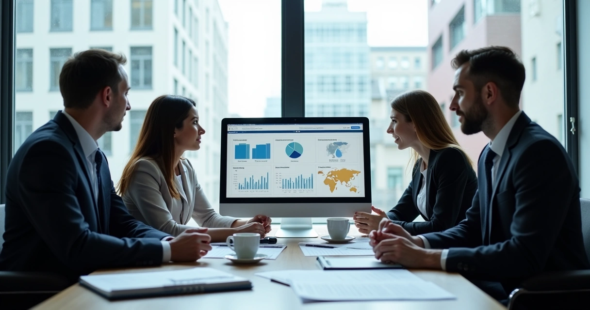 Equipe de escritório de advocacia utilizando computador com software jurídico