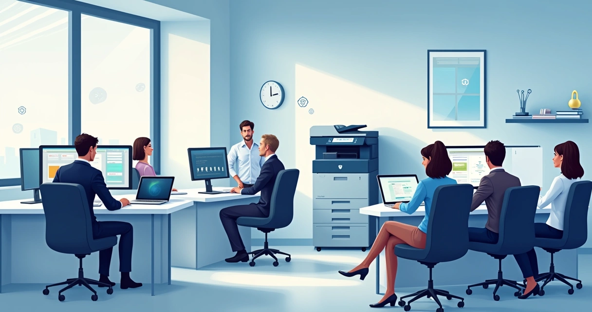 Sala de advocacia moderna com computadores e equipamentos tecnológicos 