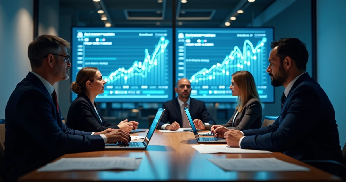 Escritório de advocacia analisando gráficos de crescimento e tecnologia 