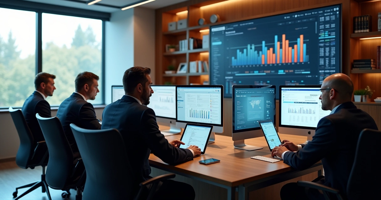 Escritório de advocacia moderno com tecnologia digital exposta 