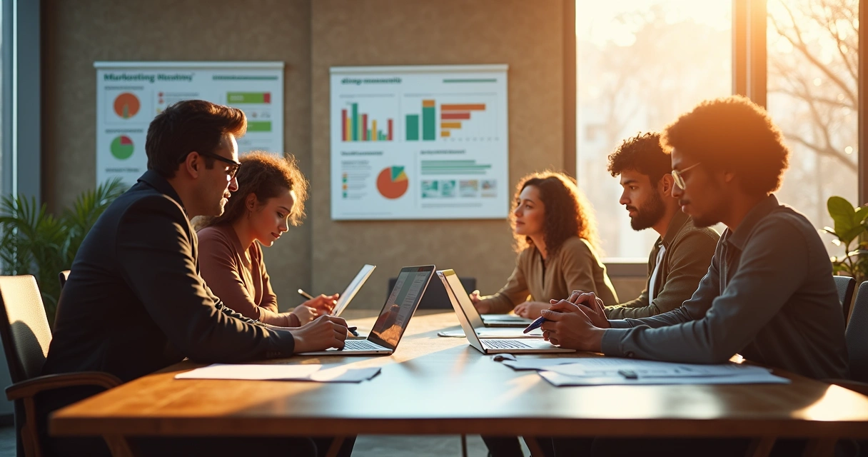 Equipe de marketing reunida em uma agência moderna em Timon 