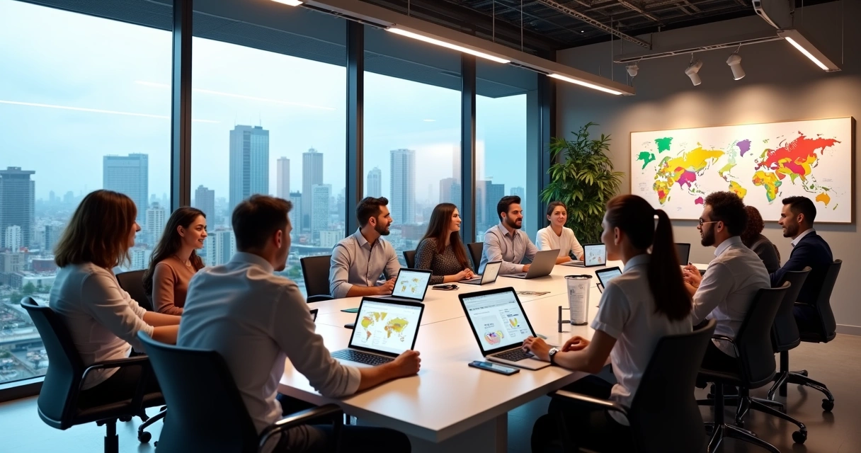 Ambiente moderno de agência de marketing com equipe reunida em Vitória 