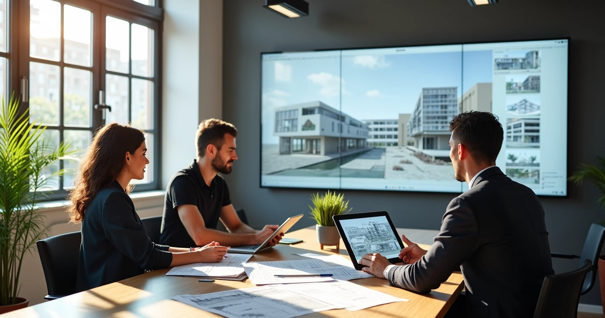 Ambiente de escritório de arquitetura moderno com tecnologia digital 