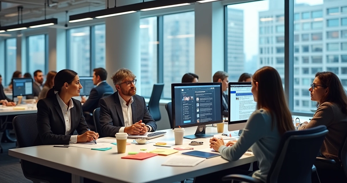 Equipe de assessoria de imprensa trabalhando em ambiente moderno 