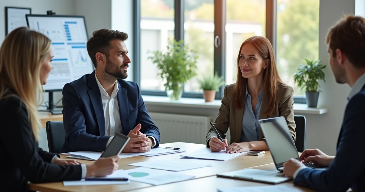 Escritório organizado com papéis e notebooks na mesa 