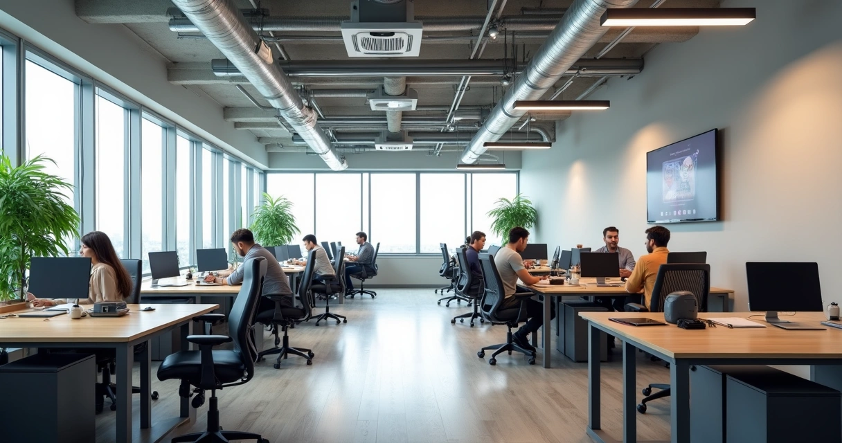 Ambiente de escritório moderno com AVAC integrado 