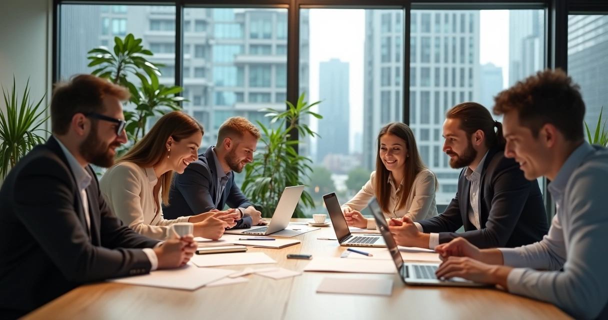 Ambiente moderno de escritório com pessoas colaborando 