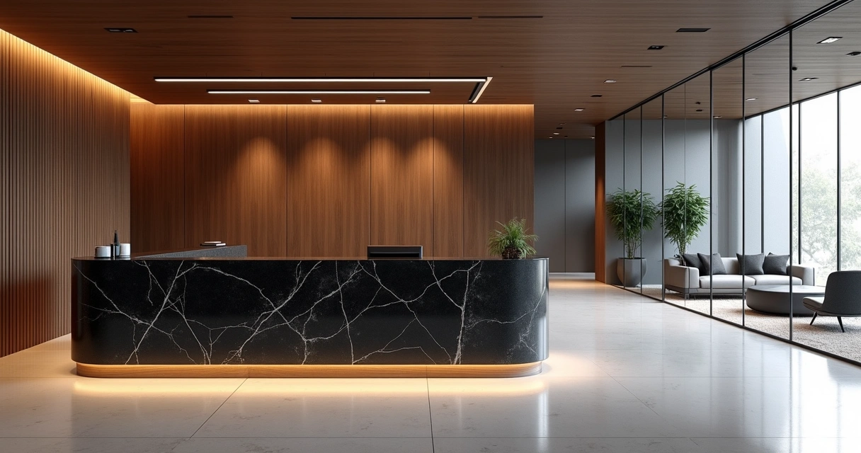 Ambiente comercial moderno com bancada de granito 