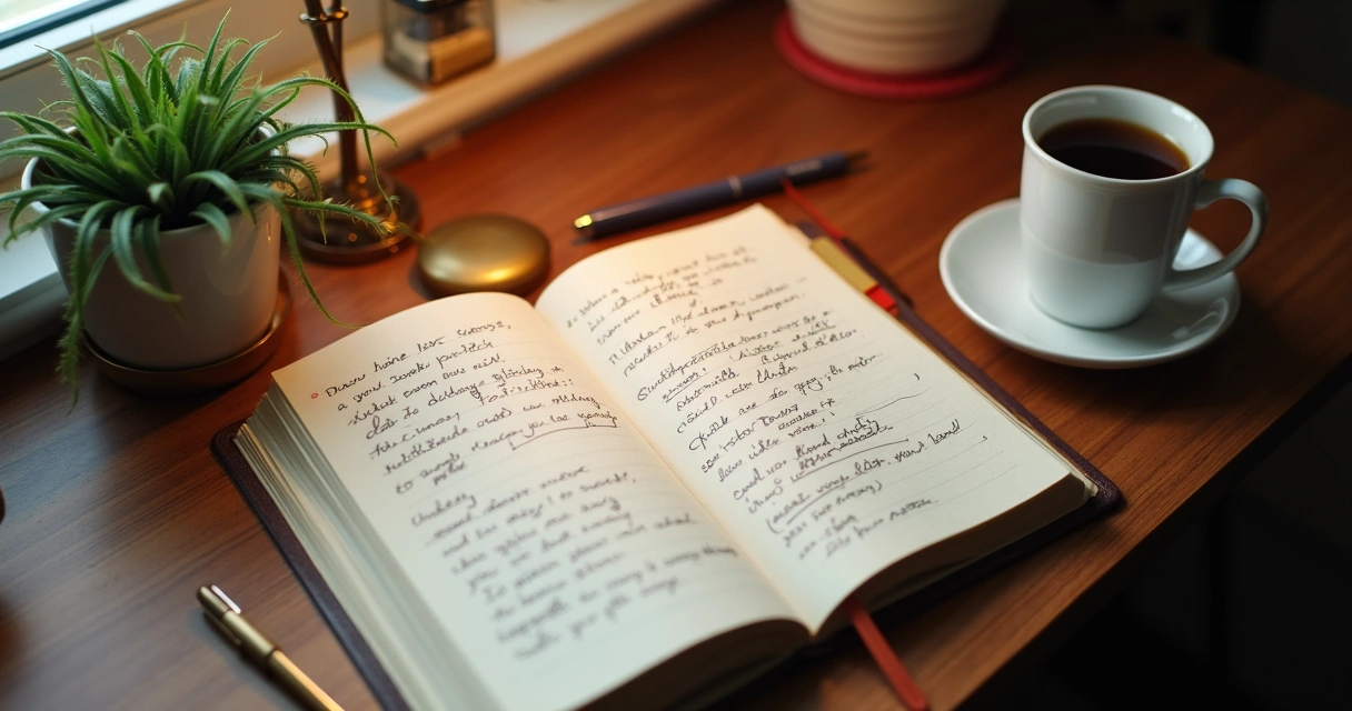 Cuaderno en un escritorio con notas sobre emociones 