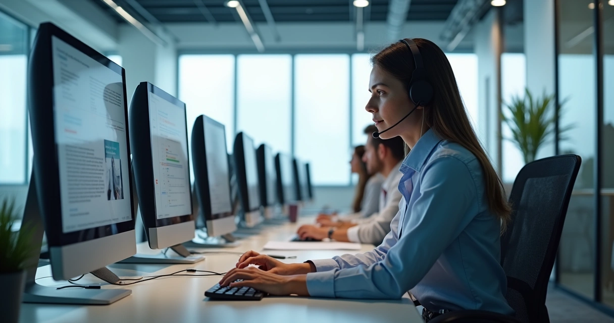 Equipe de escritório contábil conectada a um técnico de TI remotamente, compartilhando telas e solucionando dúvidas. 