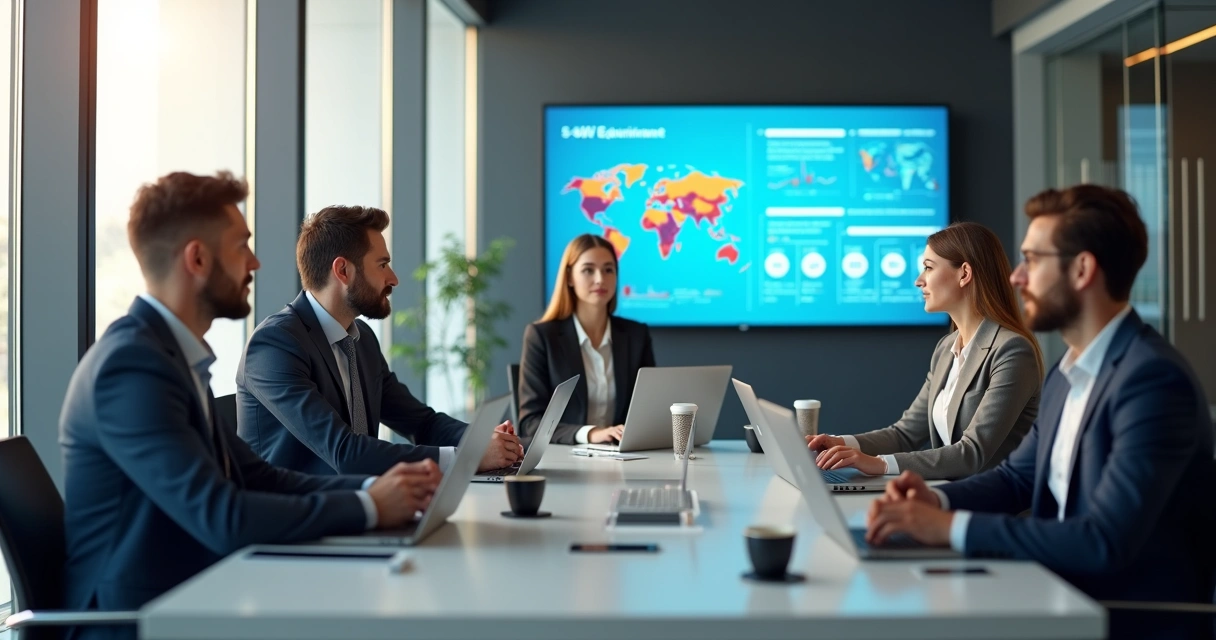 Reunião entre consultor de RH e equipe de tecnologia em uma mesa de escritório 