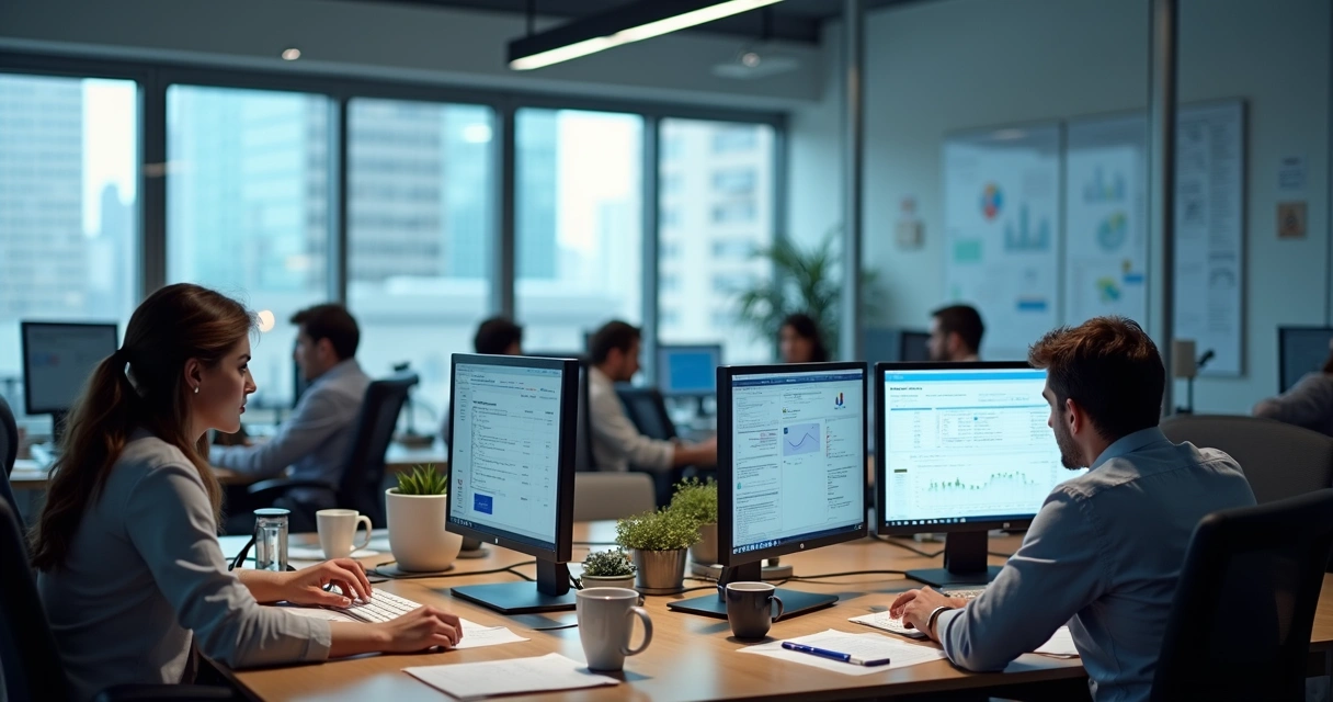 Equipe de contabilidade usando computadores em escritório organizado 