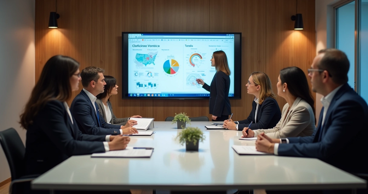 Reunião em escritório de contabilidade com clientes do segmento de saúde 