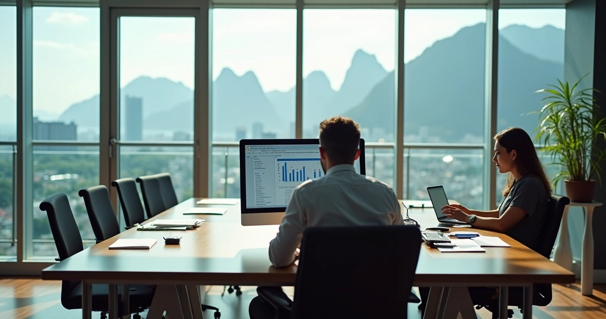 Contador analisando relatórios em escritório no Rio de Janeiro 