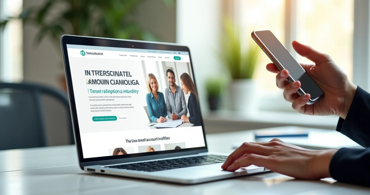 Site moderno de um escritório contábil aberto em notebook, mostrando gráficos e atendimento rápido 