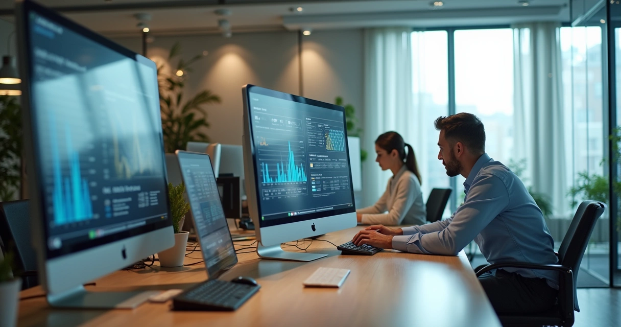 Escritório contábil com tecnologia digital organizada 