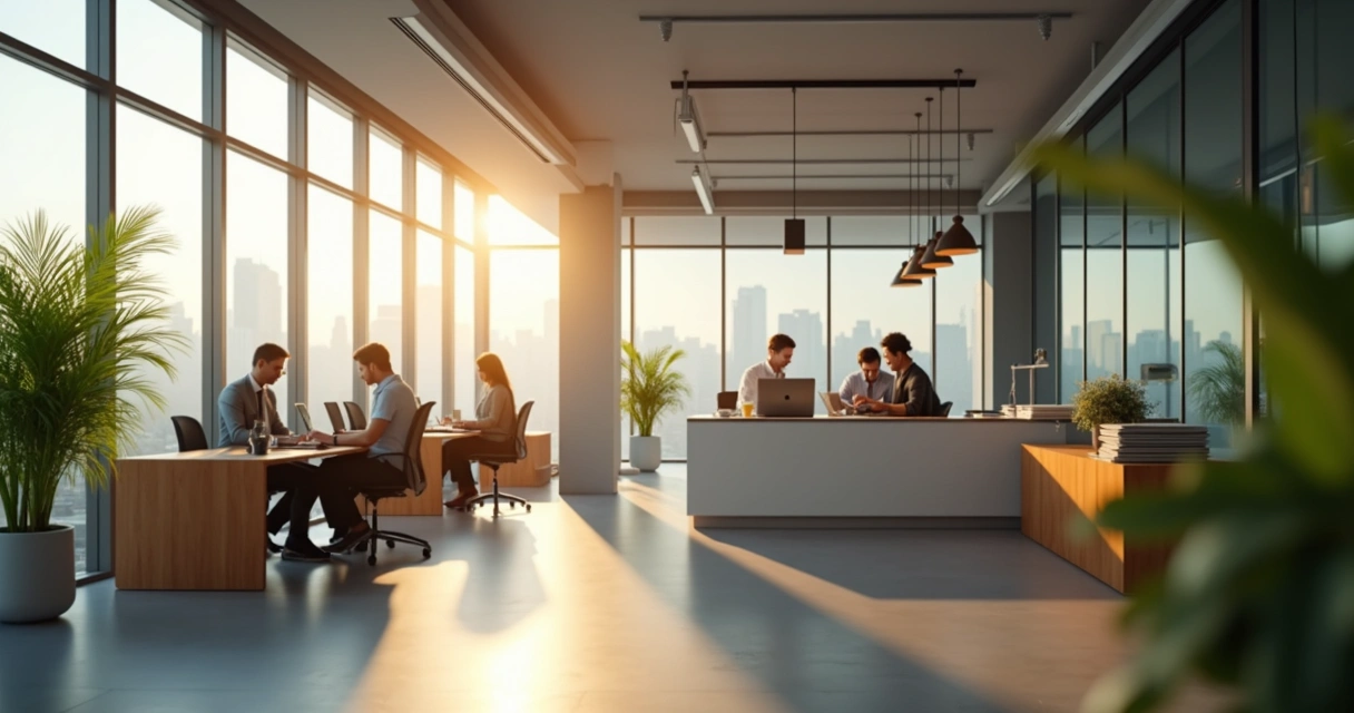 Abrir CNPJ em Apartamento Pode Dar Problema: Veja Como Evitar com Sede Fiscal Gratuita 1 Sala moderna de escritório digital com pessoas trabalhando em notebooks.