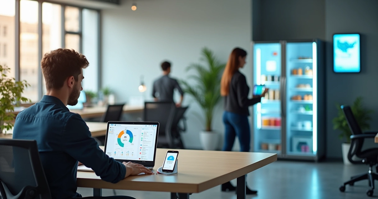 Colaboradores usando ferramentas digitais em escritório moderno para aumentar a produtividade 