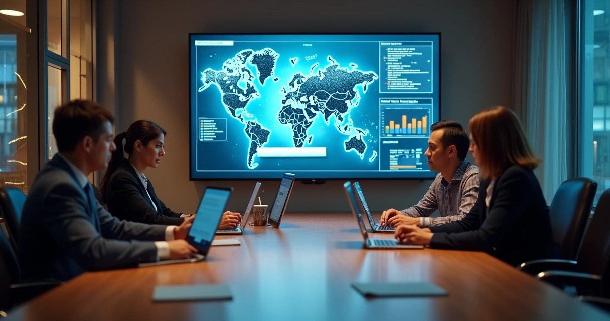 Profissionais discutindo estratégia digital em reunião 