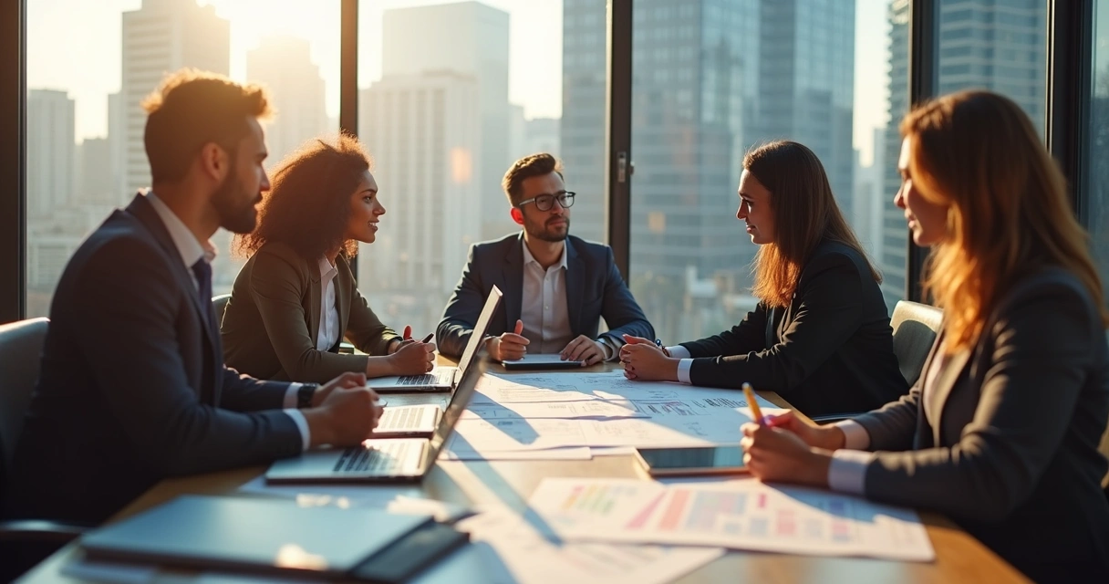 Líder orienta equipe em discussão estratégica no escritório 