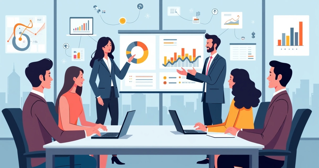 Equipe em escritório colaborando com IA em painel digital