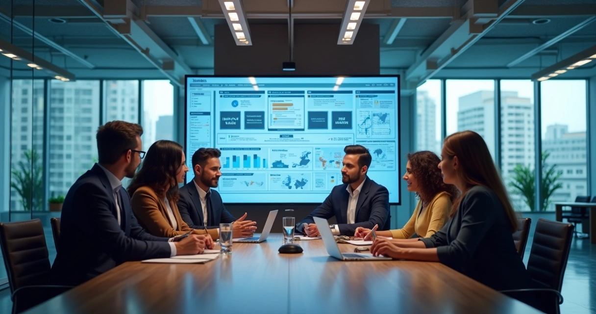 Equipe reunida em escritório discutindo sobre treinamento corporativo 