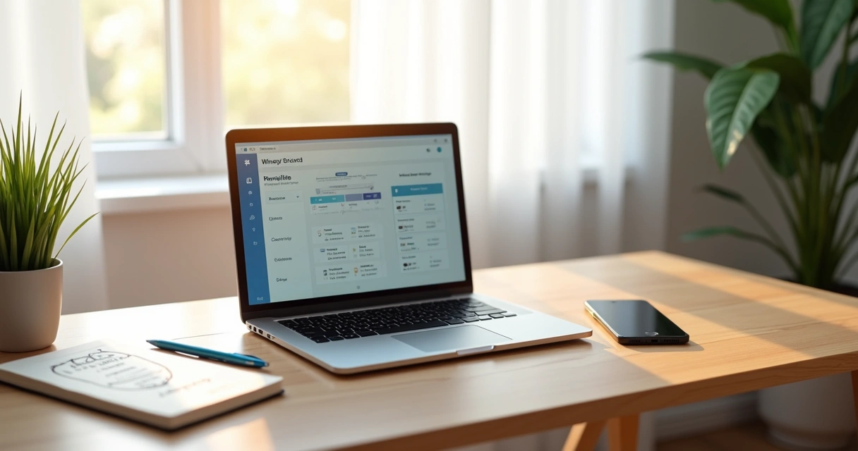 Mesa com notebook e WhatsApp aberto 
