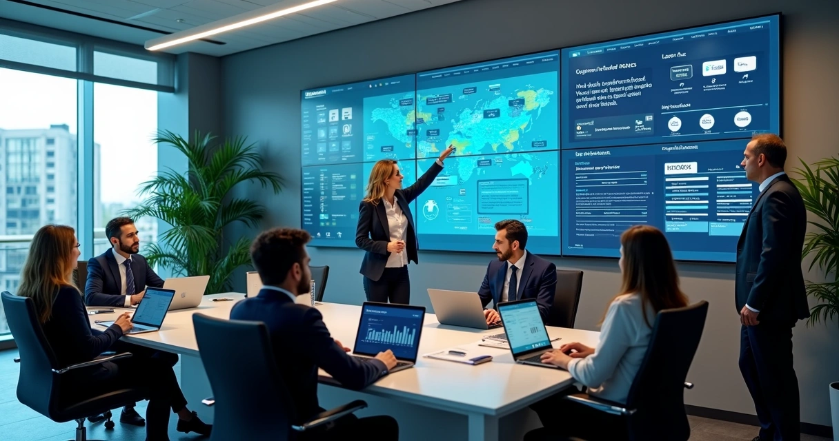 Equipe de advogados brasileiros usando sistemas digitais no escritório