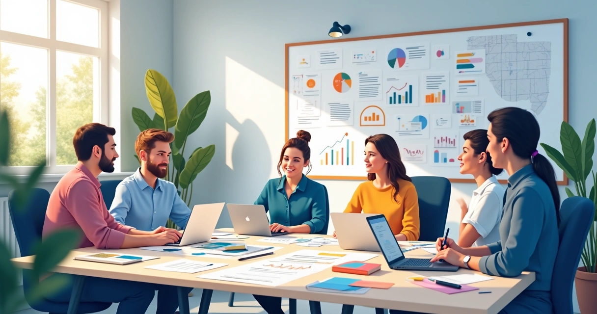 Equipe em escritório de marketing criando conteúdos 