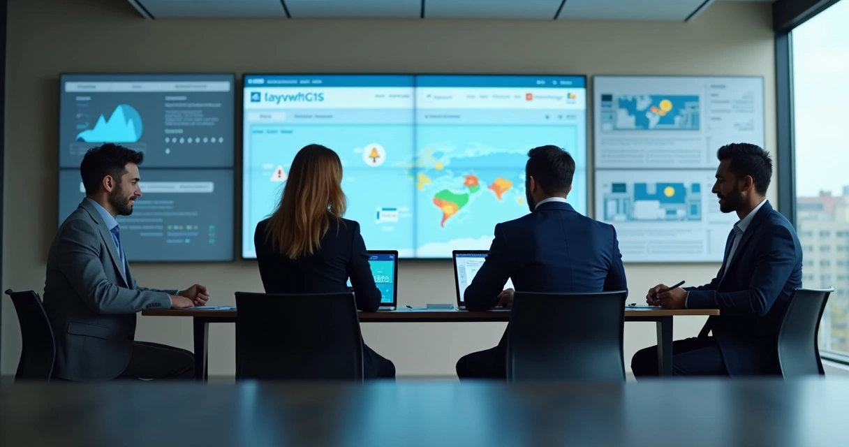 Advogados reunidos em ambiente moderno planejando ações online