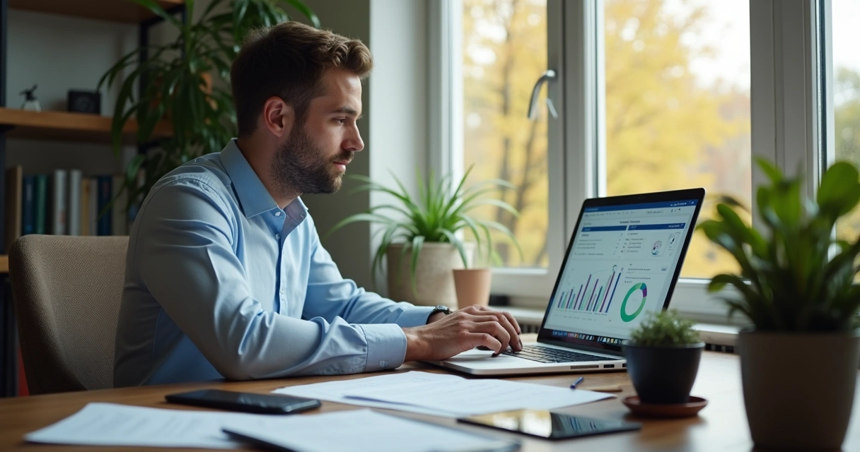 Contador autônomo usando tecnologia em escritório pequeno 