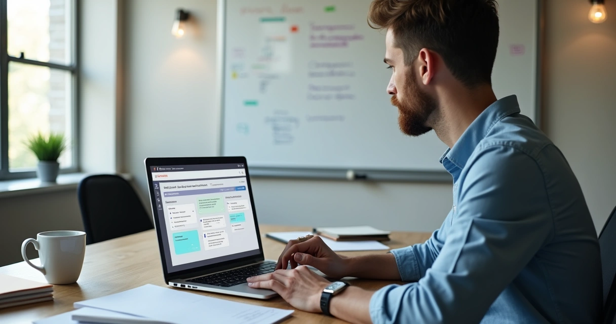 Pessoa escrevendo e testando roteiro de vendas em notebook com gráficos na tela