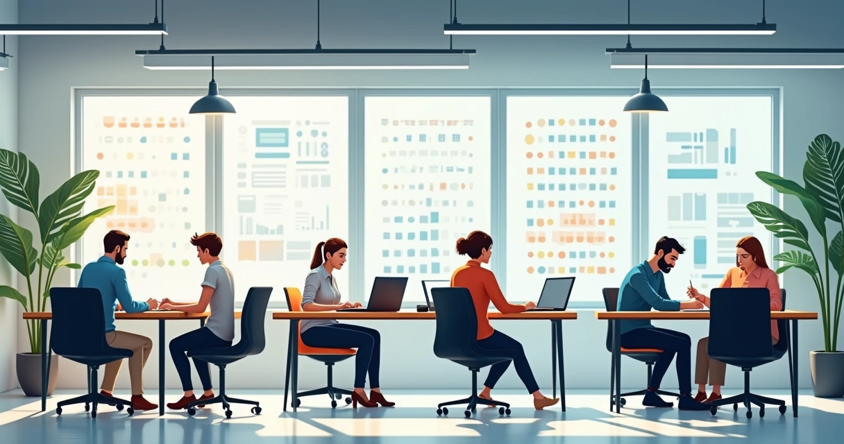 Pessoas trabalhando em escritório moderno de tecnologia 