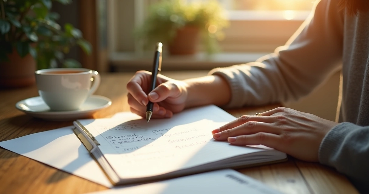 Persona escribiendo límites personales en un cuaderno