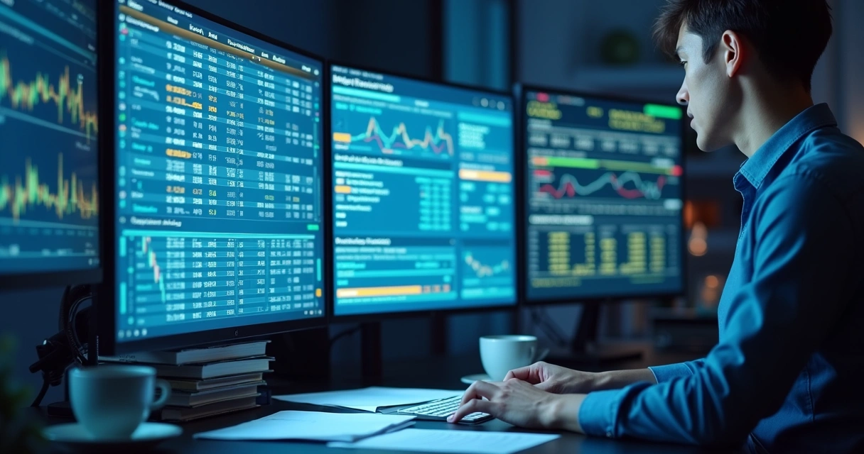 Computador com extrato e livros contábeis digitais abertos na tela.