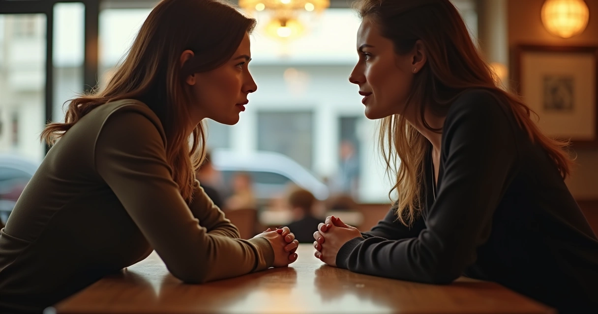Dos personas sentadas frente a frente en una conversación enfocada, mostrando interés y contacto visual claro 