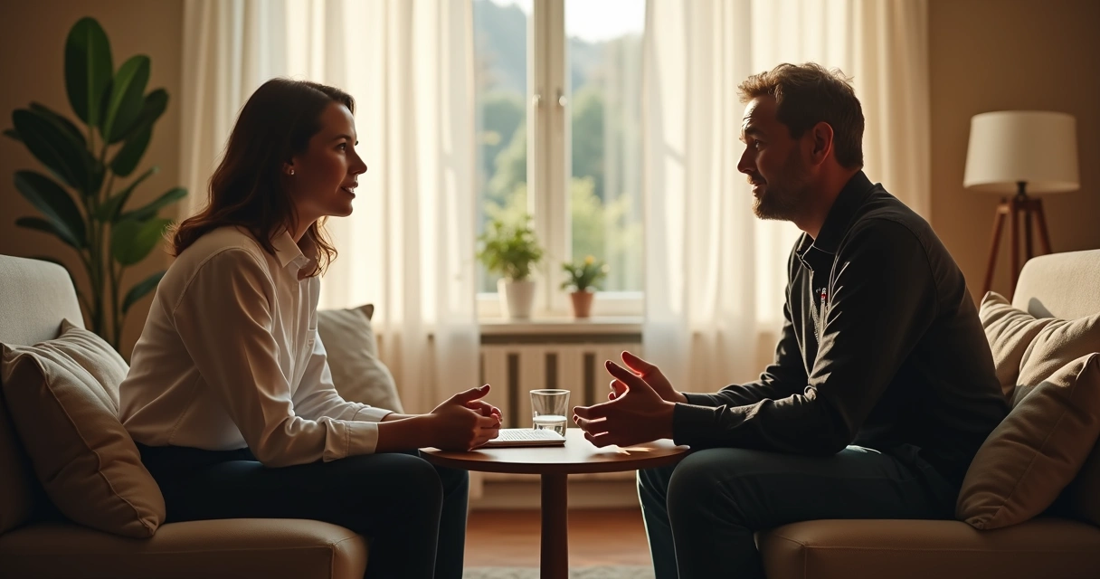Dos personas conversando mientras una escucha con atención