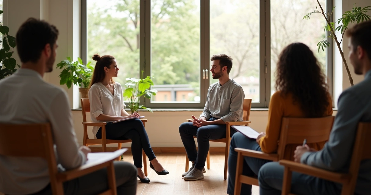 Grupo en reunión practica escucha atenta y pausada