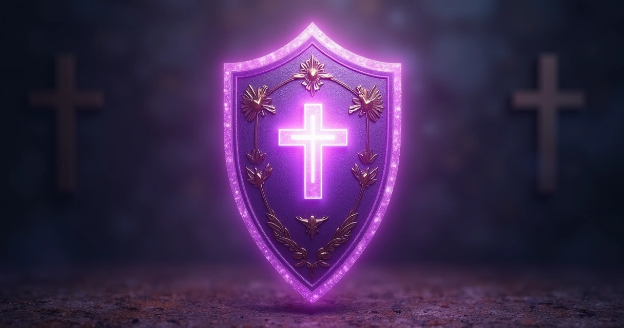 Escudo roxo brilhando representando proteção espiritual 